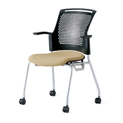 チェダーC 会議イス 布張り キャスター脚 背ヌード ブラックシェル 肘付 サンドベージュ MB-W63SH SBE