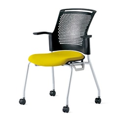 チェダーC 会議イス 布張り キャスター脚 背ヌード ブラックシェル 肘付 カナリアイエロー MB-W63SH CYE