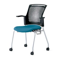 チェダーC 会議イス 布張り キャスター脚 背ヌード ブラックシェル 肘付 シャローブルー MB-W63SH SBL