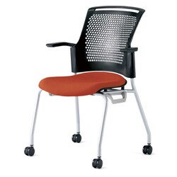 チェダーC 会議イス 布張り キャスター脚 背ヌード ブラックシェル 肘付 テラコッタレッド MB-W63SH TRD