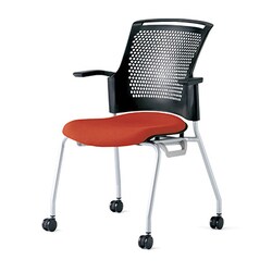 チェダーC 会議イス 布張り キャスター脚 背ヌード ブラックシェル 肘付 テラコッタレッド MB-W63SH TRD