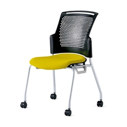 チェダーC 会議イス 布張り キャスター脚 背ヌード ブラックシェル 肘なし カナリアイエロー MC-W63SH CYE
