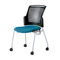 チェダーC 会議イス 布張り キャスター脚 背ヌード ブラックシェル 肘なし シャローブルー MC-W63SH SBL