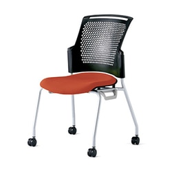 チェダーC 会議イス 布張り キャスター脚 背ヌード ブラックシェル 肘なし テラコッタレッド MC-W63SH TRD