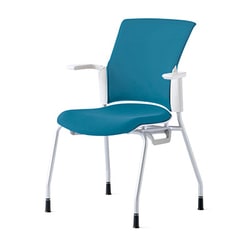 チェダーC 会議イス 布張り 4本脚 背クッション ホワイトシェル 肘付 シャローブルー MB-W50S SBL