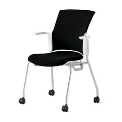 チェダーC 会議イス 布張り キャスター脚 背クッション ホワイトシェル 肘付 シャドーブラック MB-W52S SBK