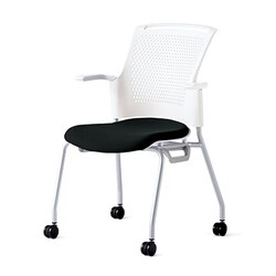 チェダーC 会議イス 布張り キャスター脚 背ヌード ホワイトシェル 肘付 シャドーブラック MB-W53SH SBK