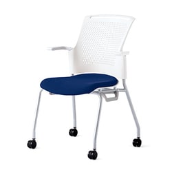 チェダーC 会議イス 布張り キャスター脚 背ヌード ホワイトシェル 肘付 ナイトブルー MB-W53SH NBL