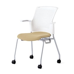 チェダーC 会議イス 布張り キャスター脚 背ヌード ホワイトシェル 肘付 サンドベージュ MB-W53SH SBE