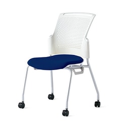 チェダーC 会議イス 布張り キャスター脚 背ヌード ホワイトシェル 肘なし ナイトブルー MC-W53SH NBL