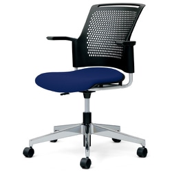 チェダーC 会議イス 布張り 回転脚 背ヌード ブラックシェル 肘付 ナイトブルー MB-W65SHL-N NBL