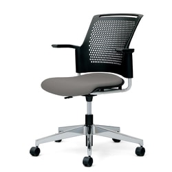 チェダーC 会議イス 布張り 回転脚 背ヌード ブラックシェル 肘付 クラウドグレー MB-W65SHL-N CGY