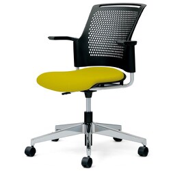 チェダーC 会議イス 布張り 回転脚 背ヌード ブラックシェル 肘付 カナリアイエロー MB-W65SHL-N CYE