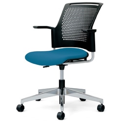 チェダーC 会議イス 布張り 回転脚 背ヌード ブラックシェル 肘付 シャローブルー MB-W65SHL-N SBL