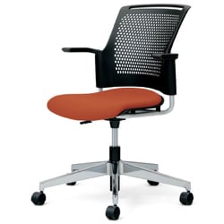 チェダーC 会議イス 布張り 回転脚 背ヌード ブラックシェル 肘付 テラコッタレッド MB-W65SHL-N TRD