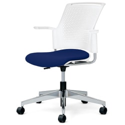 チェダーC 会議イス 布張り 回転脚 背ヌード ホワイトシェル 肘付 ナイトブルー MB-W55SHL-N NBL