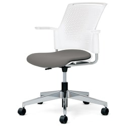 チェダーC 会議イス 布張り 回転脚 背ヌード ホワイトシェル 肘付 クラウドグレー MB-W55SHL-N CGY