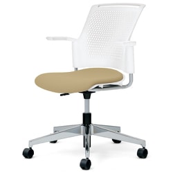 チェダーC 会議イス 布張り 回転脚 背ヌード ホワイトシェル 肘付 サンドベージュ MB-W55SHL-N SBE