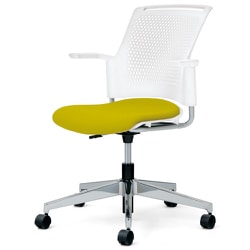 チェダーC 会議イス 布張り 回転脚 背ヌード ホワイトシェル 肘付 カナリアイエロー MB-W55SHL-N CYE