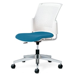 チェダーC 会議イス 布張り 回転脚 背ヌード ホワイトシェル 肘なし シャローブルー MC-W55SHL-N SBL