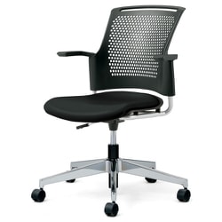 チェダーC 会議イス ビニルレザー張り 回転脚 背ヌード ブラックシェル 肘付 ブラック MB-W65NHL-N BK