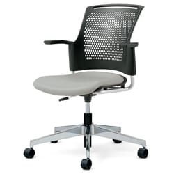 チェダーC 会議イス ビニルレザー張り 回転脚 背ヌード ブラックシェル 肘付 ライトグレー MB-W65NHL-N LG