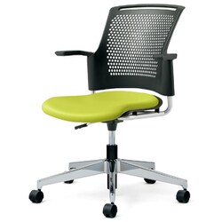 チェダーC 会議イス ビニルレザー張り 回転脚 背ヌード ブラックシェル 肘付 イエローグリーン MB-W65NHL-N YG
