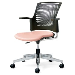 チェダーC 会議イス ビニルレザー張り 回転脚 背ヌード ブラックシェル 肘付 ピンク MB-W65NHL-N PK