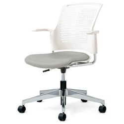 チェダーC 会議イス ビニルレザー張り 回転脚 背ヌード ホワイトシェル 肘付 ライトグレー MB-W55NHL-N LG