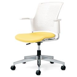 チェダーC 会議イス ビニルレザー張り 回転脚 背ヌード ホワイトシェル 肘付 イエロー MB-W55NHL-N YL