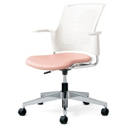 チェダーC 会議イス ビニルレザー張り 回転脚 背ヌード ホワイトシェル 肘付 ピンク MB-W55NHL-N PK
