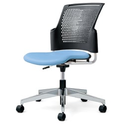 チェダーC 会議イス ビニルレザー張り 回転脚 背ヌード ブラックシェル 肘なし ライトブルー MC-W65NHL-N LB