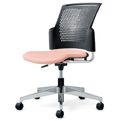 チェダーC 会議イス ビニルレザー張り 回転脚 背ヌード ブラックシェル 肘なし ピンク MC-W65NHL-N PK
