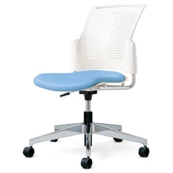 チェダーC 会議イス ビニルレザー張り 回転脚 背ヌード ホワイトシェル 肘なし ライトブルー MC-W55NHL-N LB