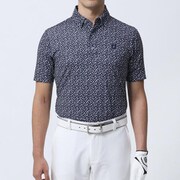 80426-XXL [ゴルフシャツ メンズ スモールフラワープリント 半袖ボタンダウンシャツ XXLサイズ ネイビー]
