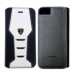 iPhoneSE（第3/2世代）/8/7用 本革 手帳型ケース ランボルギーニ公式ライセンス ブラック/ホワイト LB-TPUFCIPSE-HU/D16-WE