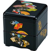 ミニお重珍味角 黒扇面