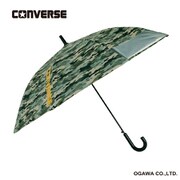 子供用傘 晴雨兼用 子供日傘 CONVERSE 55cm ジャンプ式 遮光 UVカット 99%以上 遮熱加工 抗菌加工 抗菌手元 先端が丸いT型露先 透明窓付き 迷彩カーキ 20296
