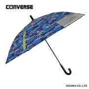 子供用傘 晴雨兼用 子供日傘 CONVERSE 55cm ジャンプ式 遮光 UVカット 99%以上 遮熱加工 抗菌加工 抗菌手元 先端が丸いT型露先 透明窓付き 迷彩ネイビー 20297