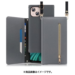 WORK50IP-GY-IP21TR61 [LOOF SHOULDER iPhone 13用 クラッチバッグ型スマホショルダーケース ロングストラップ＆カードポケット付き グレー]