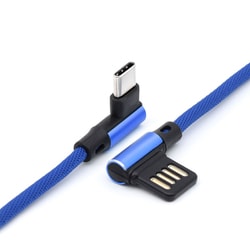 アルミニウムヘッド 両L型ケーブル for USB Type-C 1.0m ブルー AHLTC10-BL