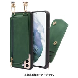 LOOF SHOULDER-FLIP Galaxy S21＋ 5G 用 背面型スマホショルダーケース ロングストラップ＆カードポケット付き オリーブグリーン WORK54GX-GN-GS21P