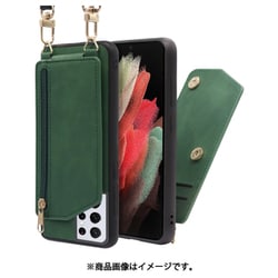 LOOF SHOULDER-FLIP Galaxy S21 Ultra 5G 用 背面型スマホショルダーケース ロングストラップ＆カードポケット付き オリーブグリーン WORK54GX-GN-GS21U