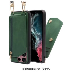 LOOF SHOULDER-FLIP Galaxy S22 Ultra 用 背面型スマホショルダーケース ロングストラップ＆カードポケット付き オリーブグリーン WORK54GX-GN-GS22U