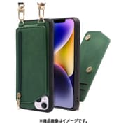 WORK54IP-GN-IP14PS [LOOF SHOULDER-FLIP iPhone 14 Plus 用 背面型スマホショルダーケース ロングストラップ＆カードポケット付き オリーブグリーン]