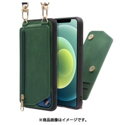 WORK54IP-GN-IP2061 [LOOF SHOULDER-FLIP iPhone 12/12 Pro 用 背面型スマホショルダーケース ロングストラップ＆カードポケット付き オリーブグリーン]