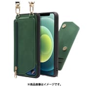 WORK54IP-GN-IP2061 [LOOF SHOULDER-FLIP iPhone 12/12 Pro 用 背面型スマホショルダーケース ロングストラップ＆カードポケット付き オリーブグリーン]