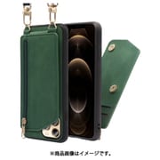 WORK54IP-GN-IP2067 [LOOF SHOULDER-FLIP iPhone 12 Pro Max 用 背面型スマホショルダーケース ロングストラップ＆カードポケット付き オリーブグリーン]