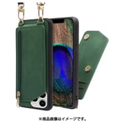 WORK54IP-GN-IP21TR67 [LOOF SHOULDER-FLIP iPhone 13 Pro Max 用 背面型スマホショルダーケース ロングストラップ＆カードポケット付き オリーブグリーン]