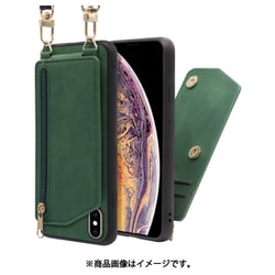 WORK54IP-GN-XSM [LOOF SHOULDER-FLIP iPhone XS Max 用 背面型スマホショルダーケース ロングストラップ＆カードポケット付き オリーブグリーン]